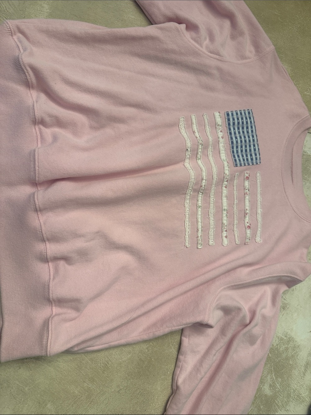 Hollister Light Pink Crewneck Sweatshirt with Embroidered Flag